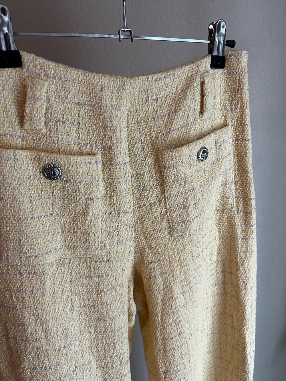 Textured Yellow Tweed Pocket Pants